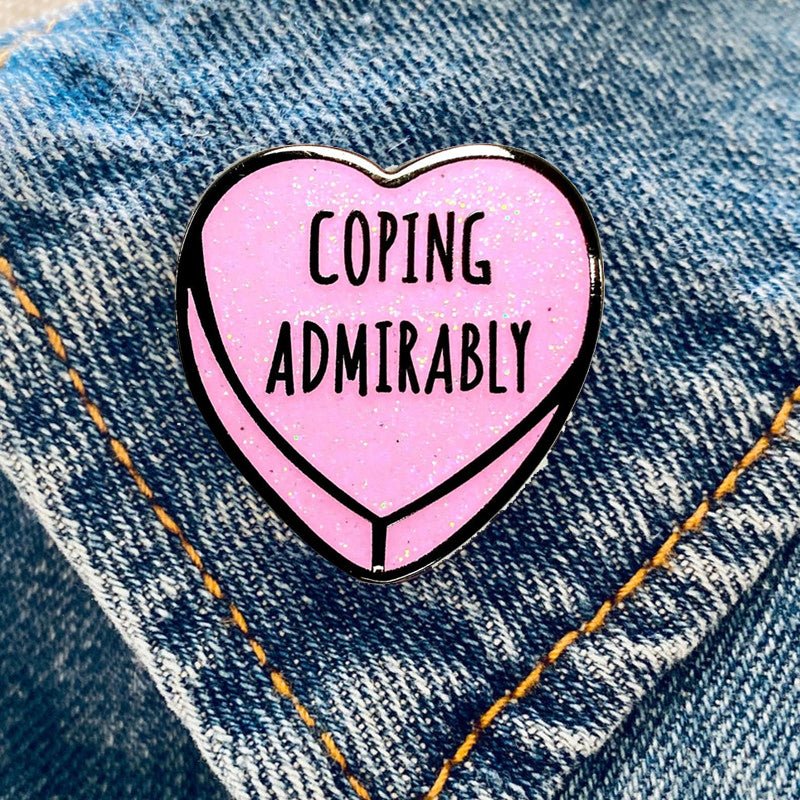 Coping Heart Glitter Brooch | Mental Health Awareness Enamel Pin | Self - Compassion Gift - Maximus Grace