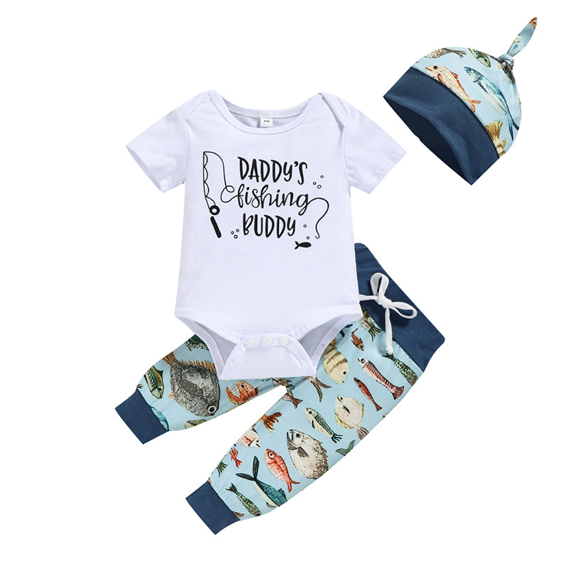Baby boys 3-piece suit with hat – letter print cotton infant set by Maximus Grace