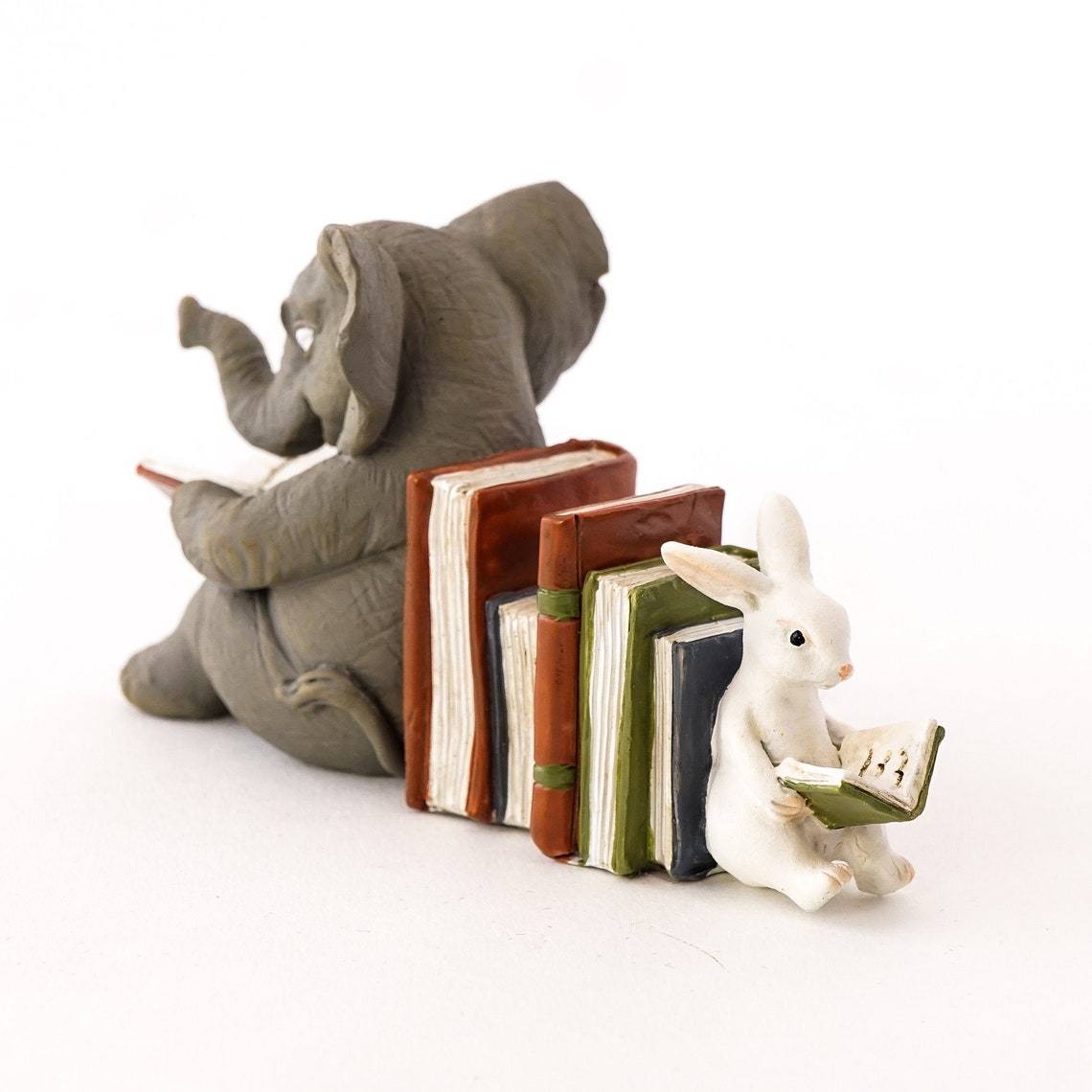 Elephant & Rabbit Reading Resin Ornament