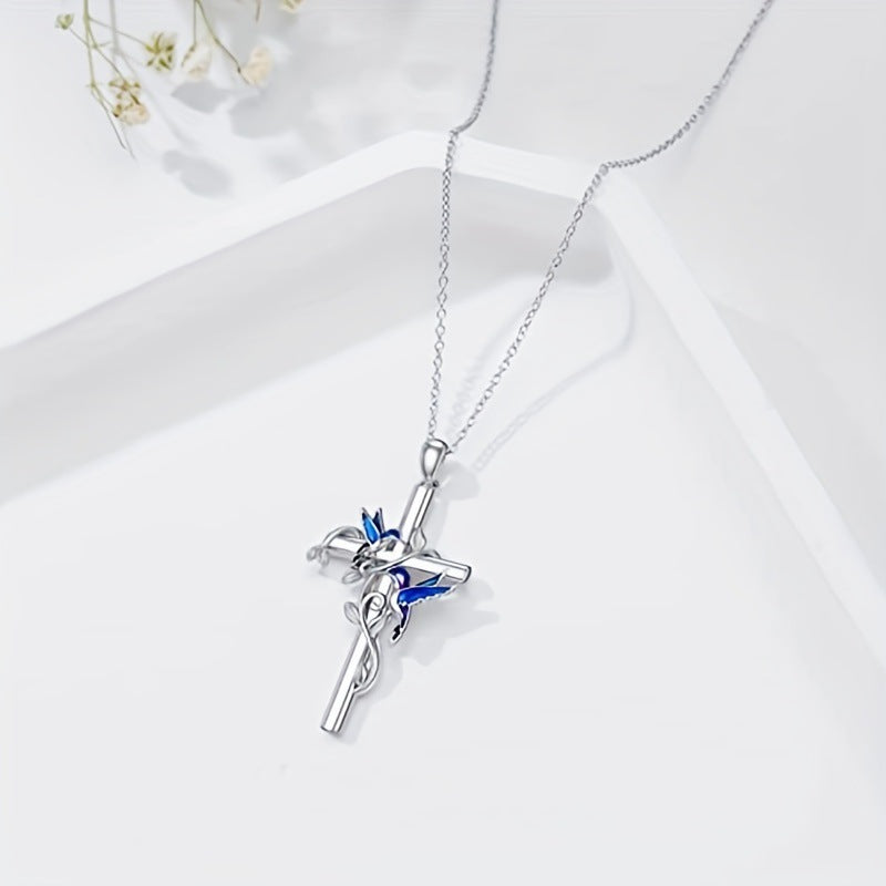 Hummingbird Pendant Necklace | May Birth Month Jewelry | Cross & Heart Charm Necklace