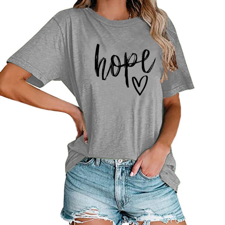 Women's HOPE & Love Print Loose Tee | Faith-Inspired Oversized Top