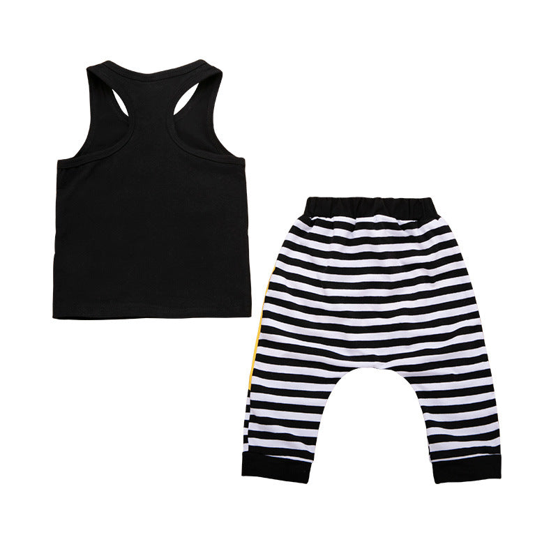 Kids Boy Boss Sleeveless Stripe & Letter Top & Shorts Set