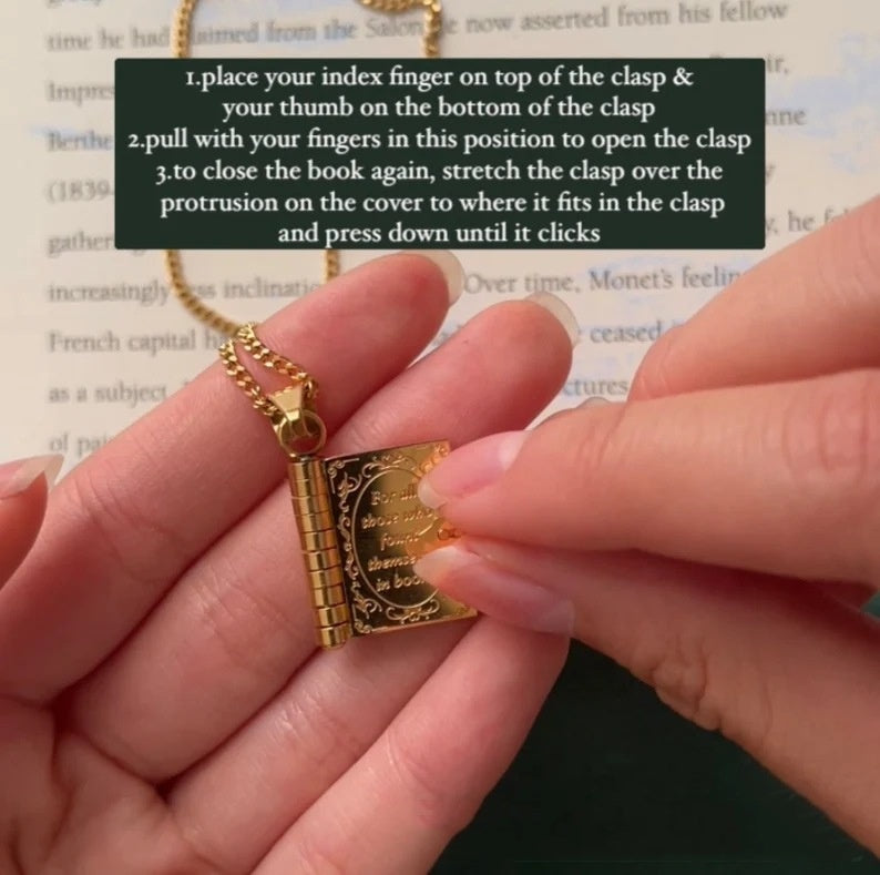 Carved Openable Book Pendant Necklace – Book Lover Jewelry in Gold & Silver