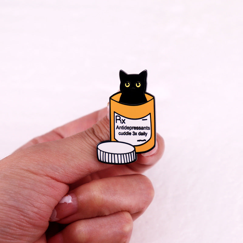 Black Cat Medicine Bottle Brooch