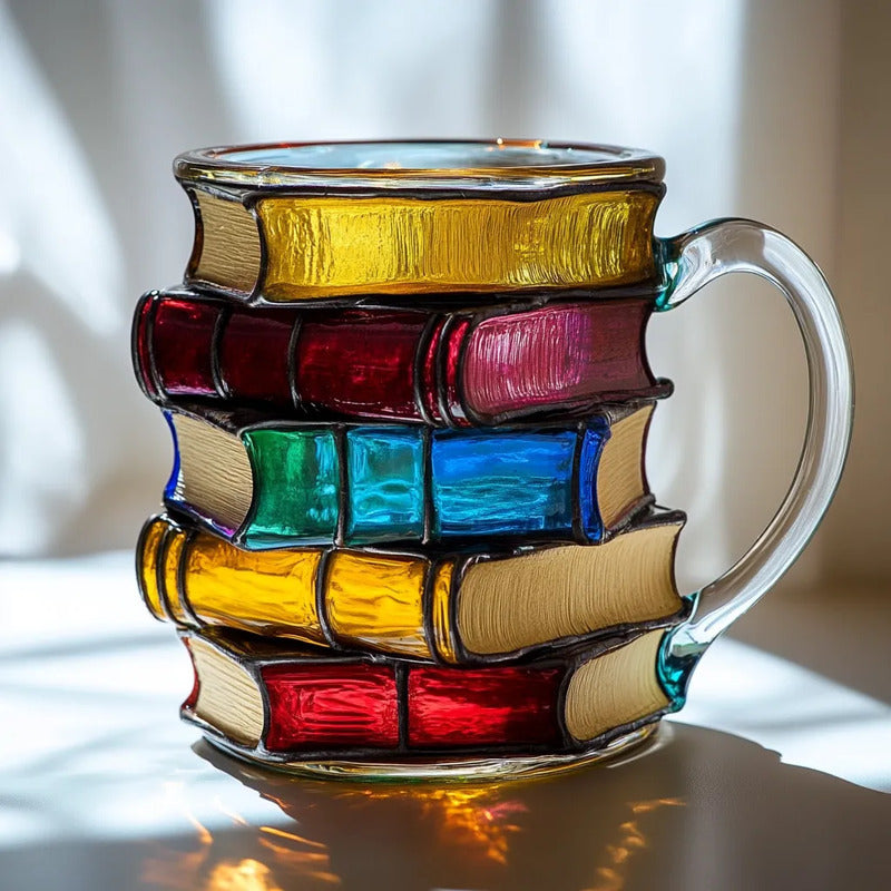 Hand-Painted Books Double-Wall Glass Coffee Cup