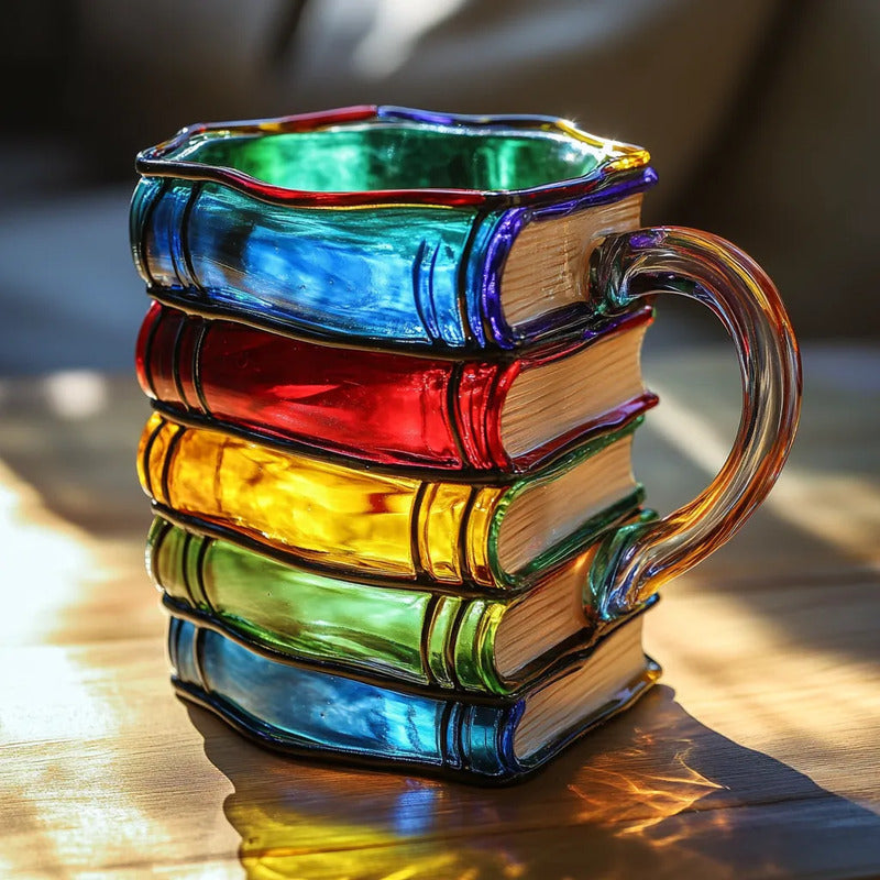Hand-Painted Books Double-Wall Glass Coffee Cup