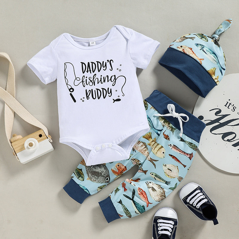 Baby boys 3-piece suit with hat – letter print cotton infant set by Maximus Grace