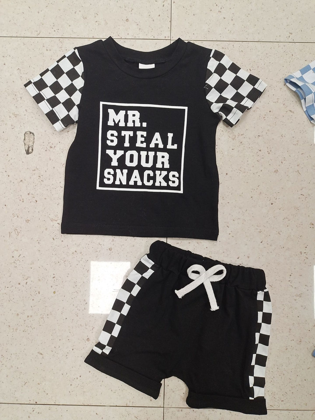 Steal Your Snacks letter print kids suit by Maximus Grace