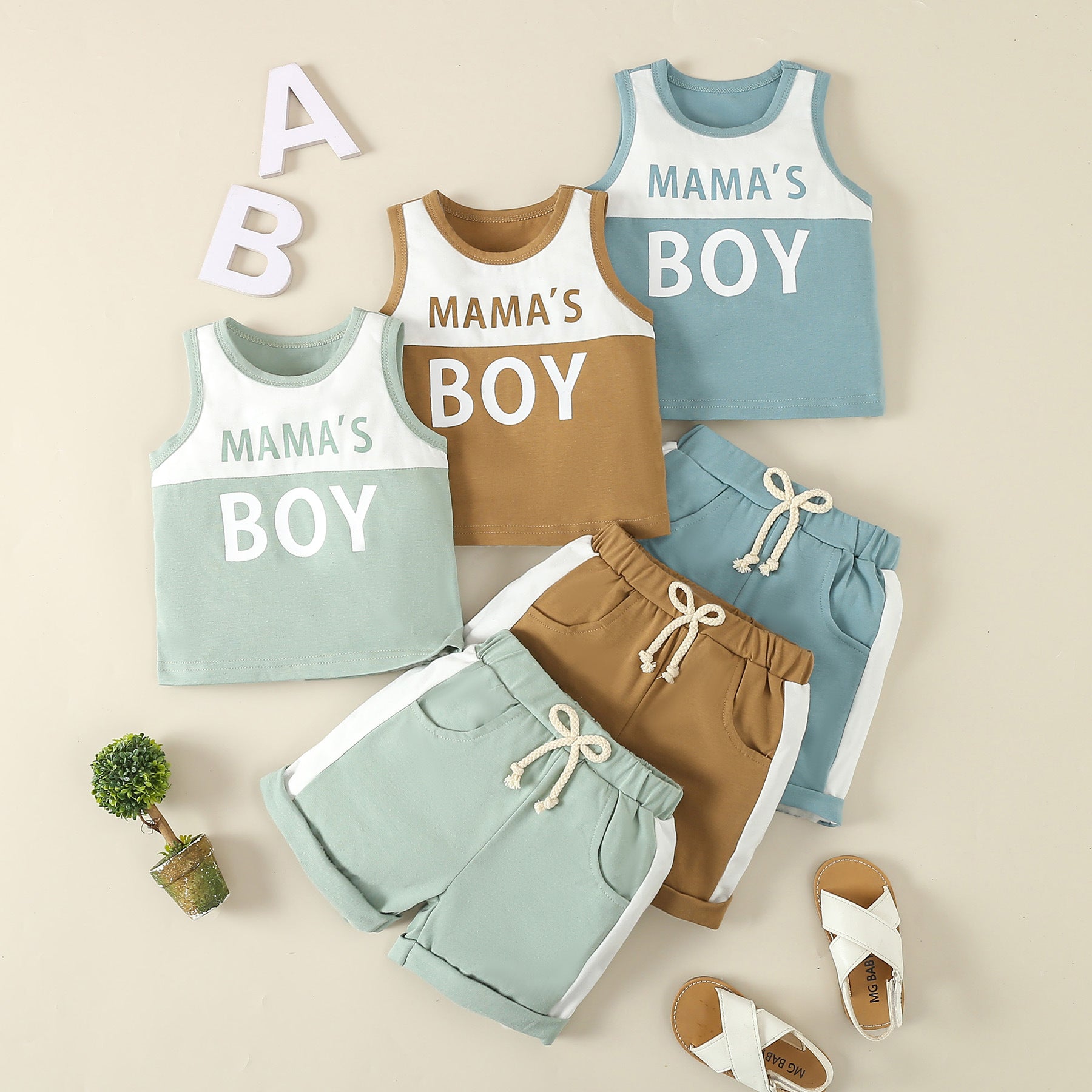 Baby Letter Print Sleeveless Vest & Shorts Set