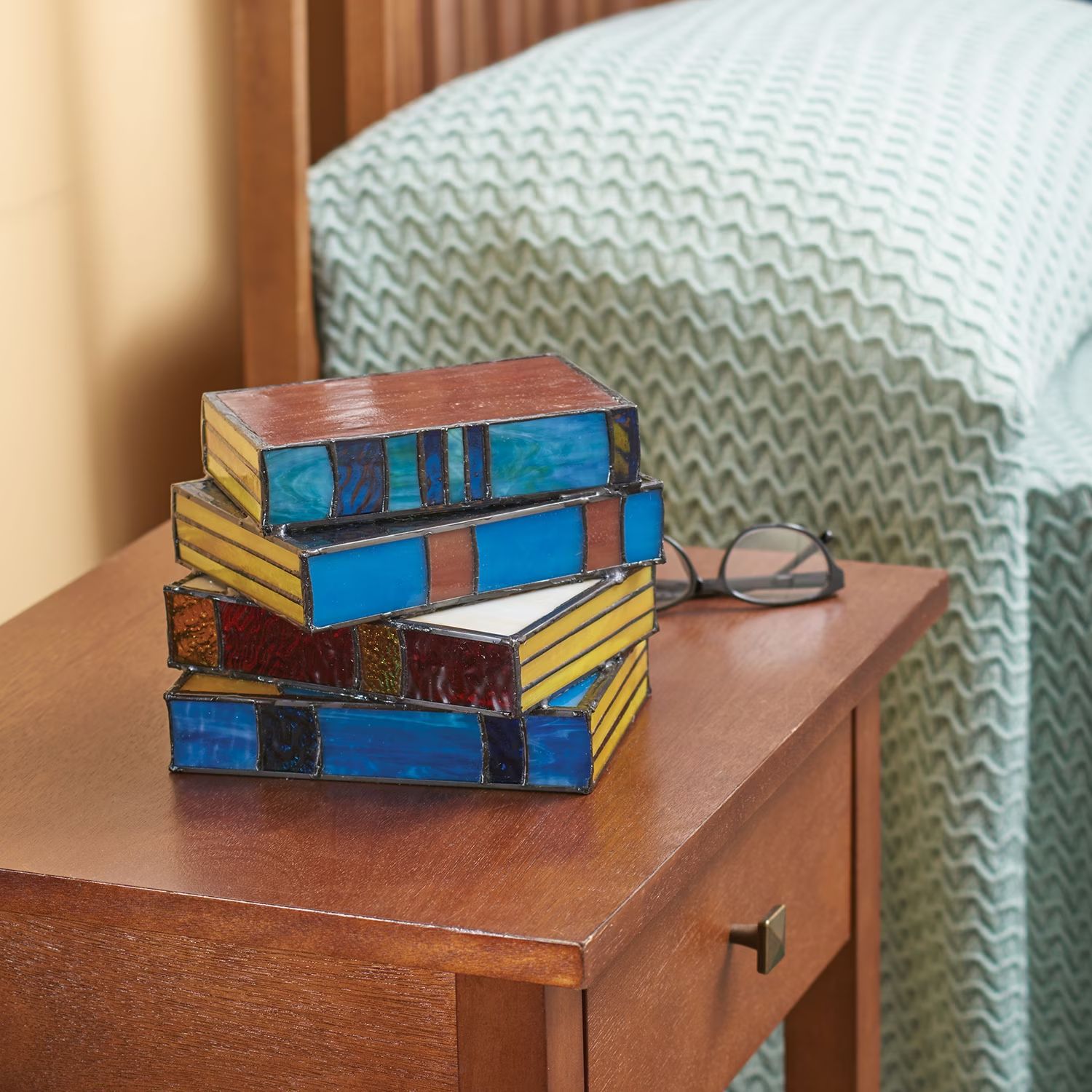 Stacked Books Stained Glass Desk Lamp