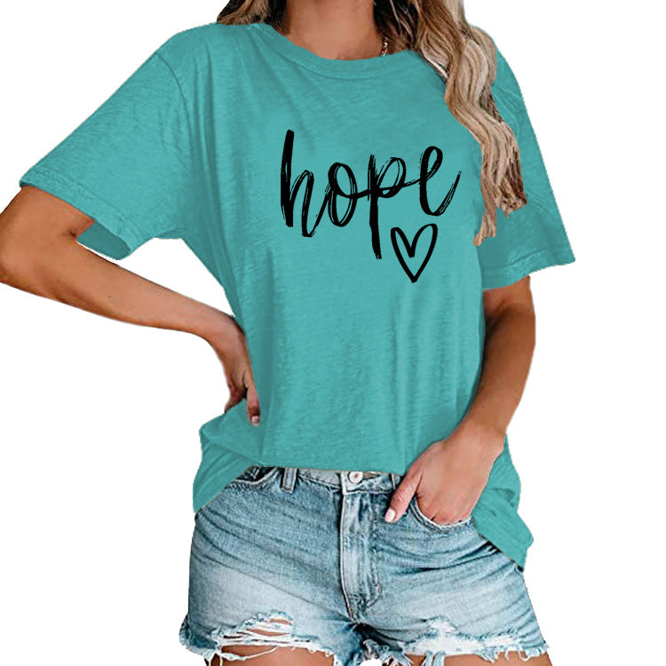 Women's HOPE & Love Print Loose Tee | Faith-Inspired Oversized Top