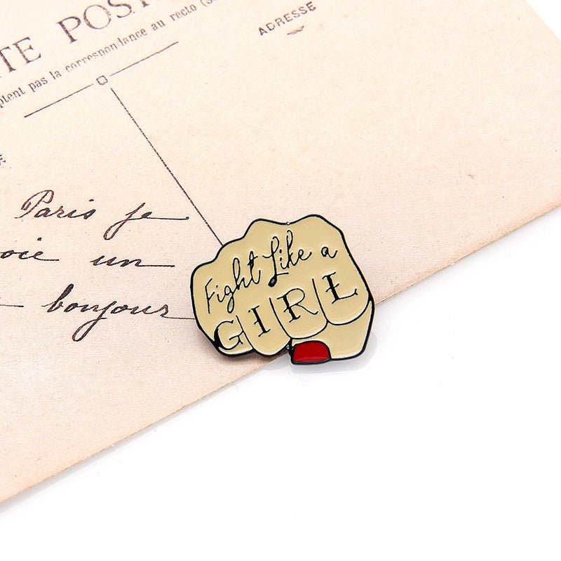 "Fight Like a Girl" Fist Brooch | Gold Feminist Empowerment Pin - Maximus Grace
