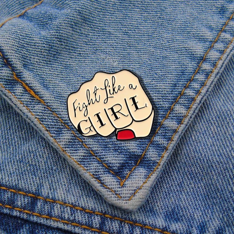 "Fight Like a Girl" Fist Brooch | Gold Feminist Empowerment Pin - Maximus Grace