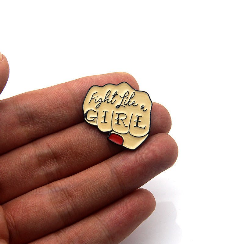 "Fight Like a Girl" Fist Brooch | Gold Feminist Empowerment Pin - Maximus Grace