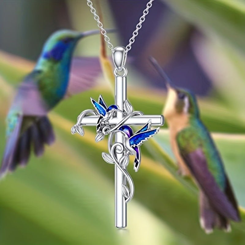 Hummingbird Pendant Necklace | May Birth Month Jewelry | Cross & Heart Charm Necklace - Maximus Grace