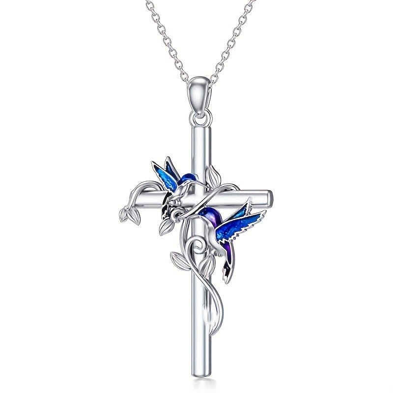 Hummingbird Pendant Necklace | May Birth Month Jewelry | Cross & Heart Charm Necklace - Maximus Grace
