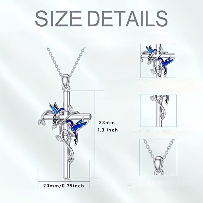 Hummingbird Pendant Necklace | May Birth Month Jewelry | Cross & Heart Charm Necklace - Maximus Grace