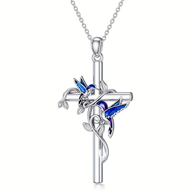 Hummingbird Pendant Necklace | May Birth Month Jewelry | Cross & Heart Charm Necklace - Maximus Grace