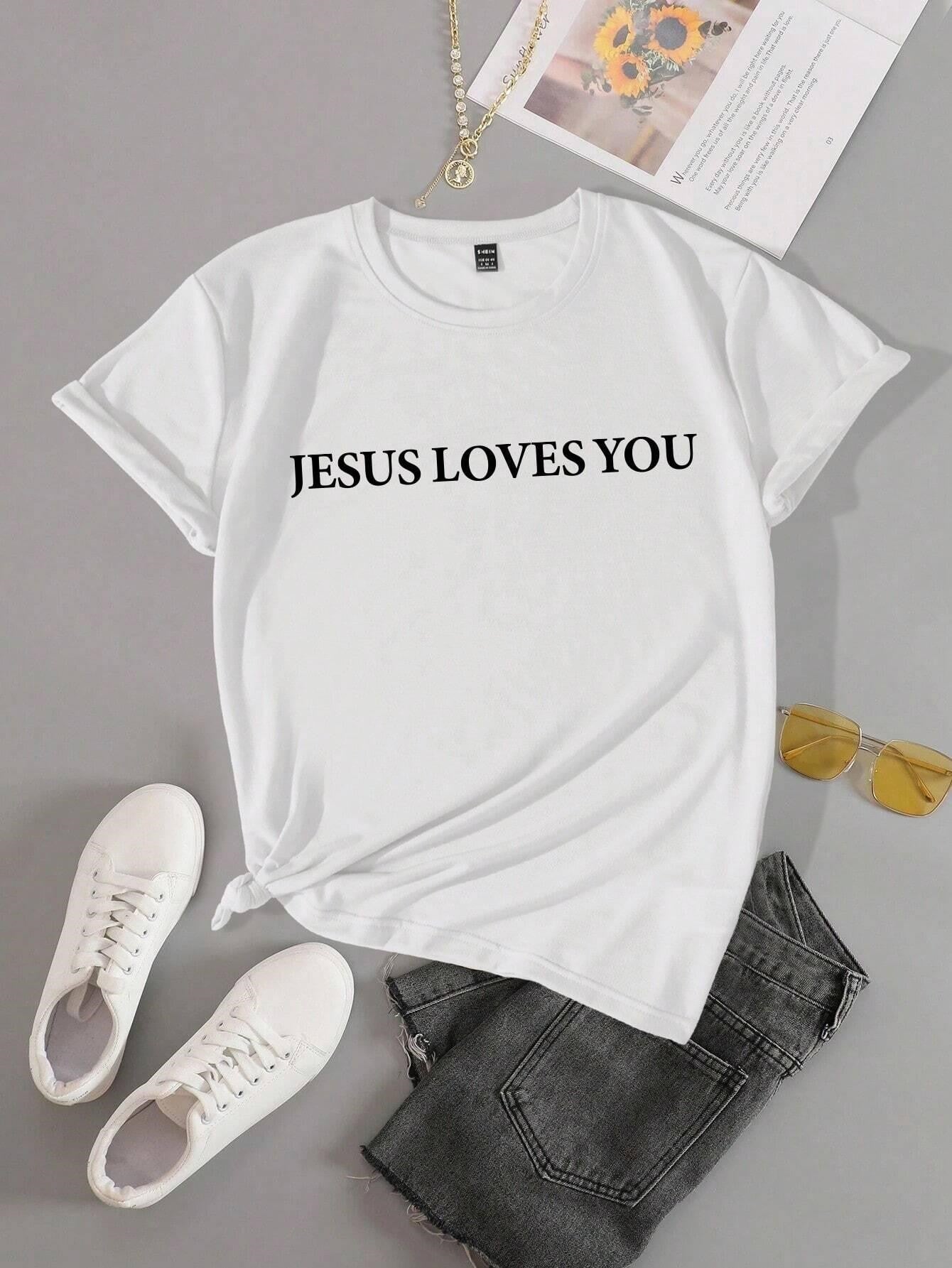 Jesus Loves You Faith Letter Print Women's Tee | Breathable Summer Top - Maximus Grace