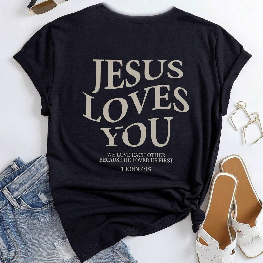 Jesus Loves You Faith Letter Print Women's Tee | Breathable Summer Top - Maximus Grace