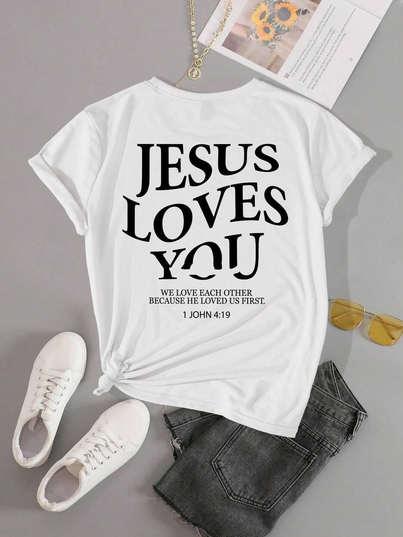 Jesus Loves You Faith Letter Print Women's Tee | Breathable Summer Top - Maximus Grace