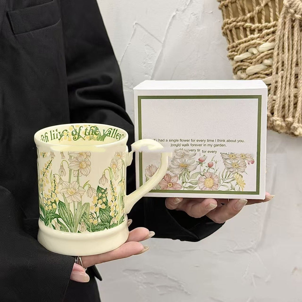 Lily of the Valley Ceramic Cup | May Birth Flower Vintage Mug | 500ml - Maximus Grace