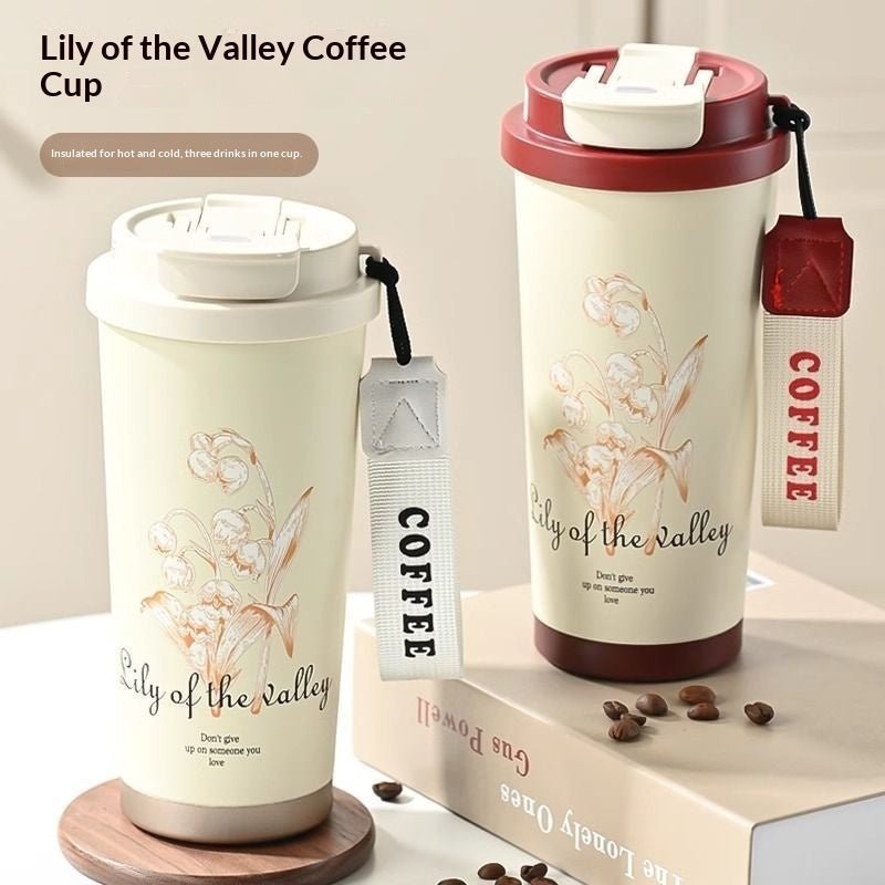 Lily of the Valley Insulated Tumbler | 316 Stainless Steel Floral Coffee Mug | 500ml | May Birth Flower - Maximus Grace