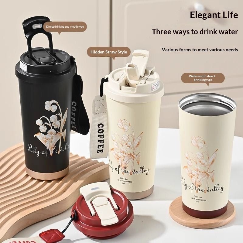 Lily of the Valley Insulated Tumbler | 316 Stainless Steel Floral Coffee Mug | 500ml | May Birth Flower - Maximus Grace