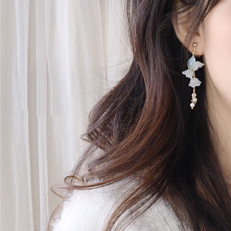 Lily of the Valley Long Tassel Earrings | May Birth Flower Silver-Plated Jewelry - Maximus Grace