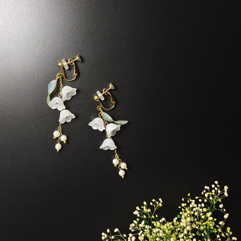 Lily of the Valley Long Tassel Earrings | May Birth Flower Silver-Plated Jewelry - Maximus Grace