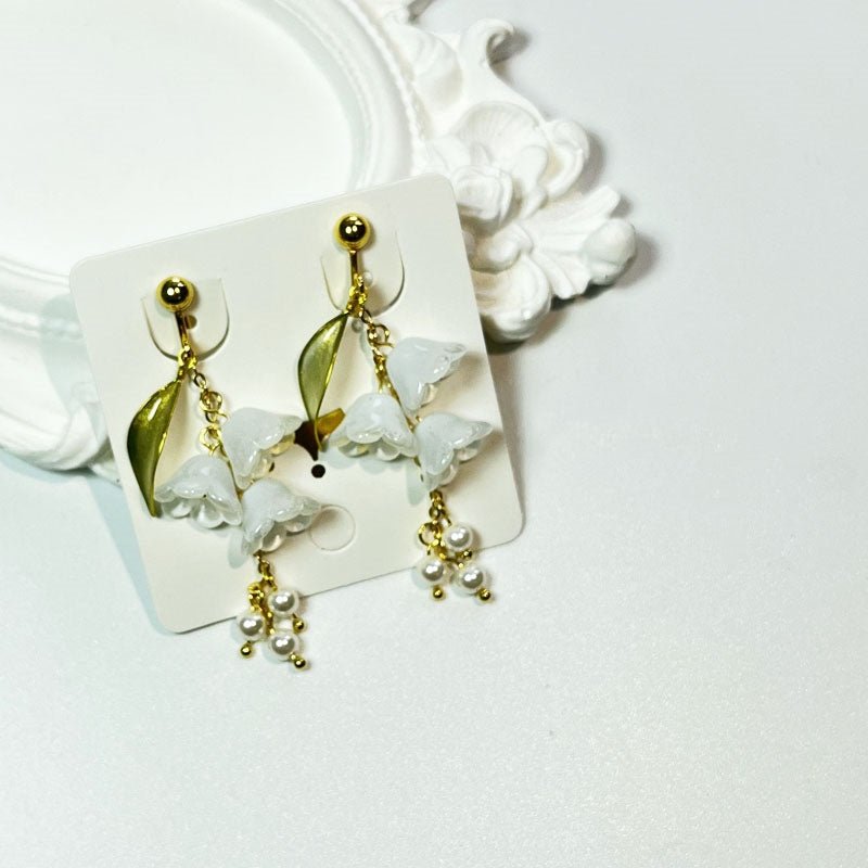 Lily of the Valley Long Tassel Earrings | May Birth Flower Silver-Plated Jewelry - Maximus Grace