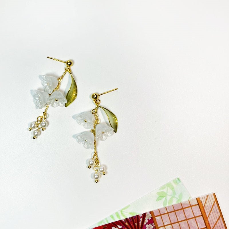 Lily of the Valley Long Tassel Earrings | May Birth Flower Silver-Plated Jewelry - Maximus Grace