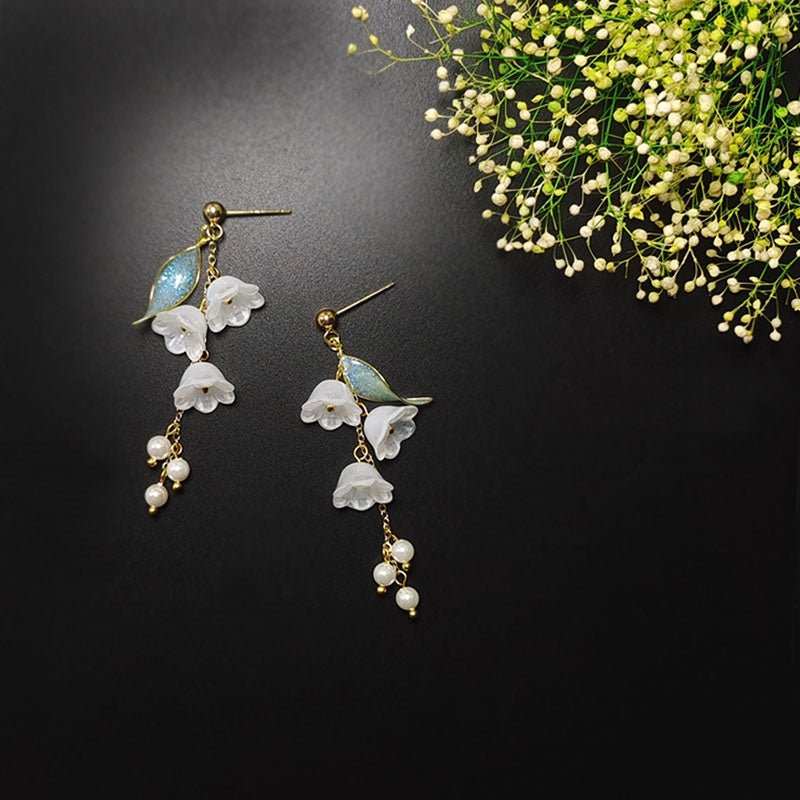Lily of the Valley Long Tassel Earrings | May Birth Flower Silver-Plated Jewelry - Maximus Grace