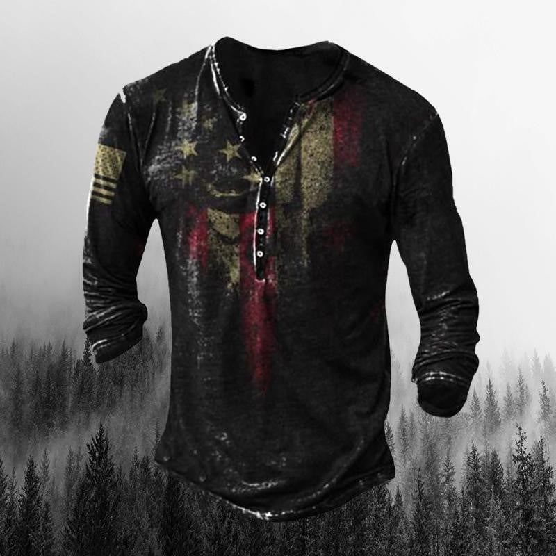 Men's 3D Digital Print Buckle Detail Long Sleeve Round Neck Pullover Top - Maximus Grace