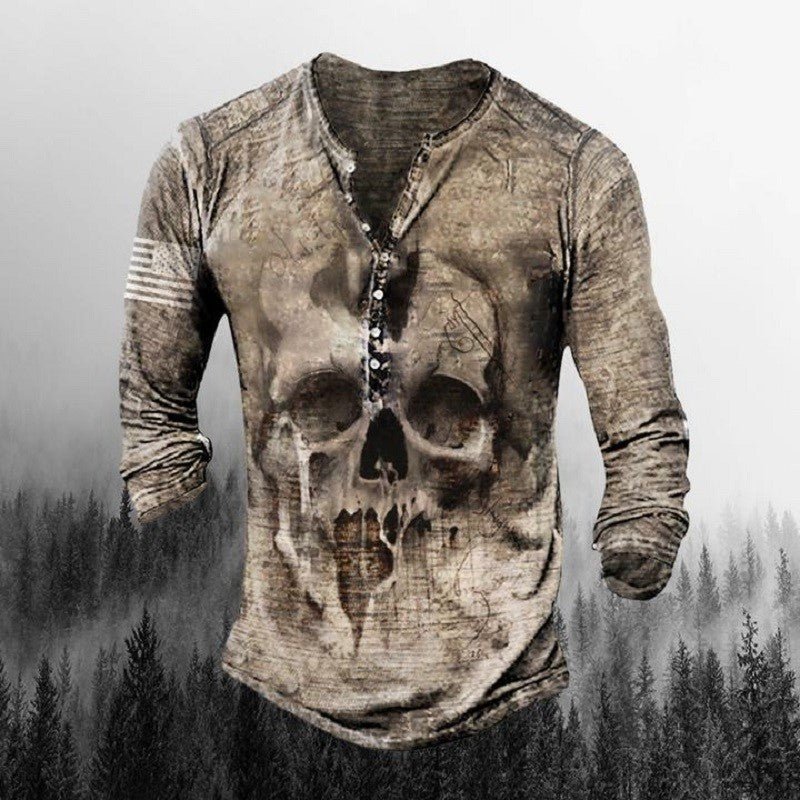 Men's 3D Digital Print Buckle Detail Long Sleeve Round Neck Pullover Top - Maximus Grace