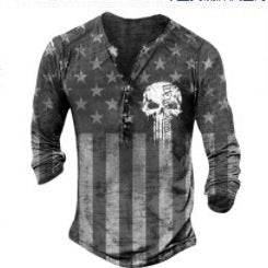 Men's 3D Digital Print Buckle Detail Long Sleeve Round Neck Pullover Top - Maximus Grace