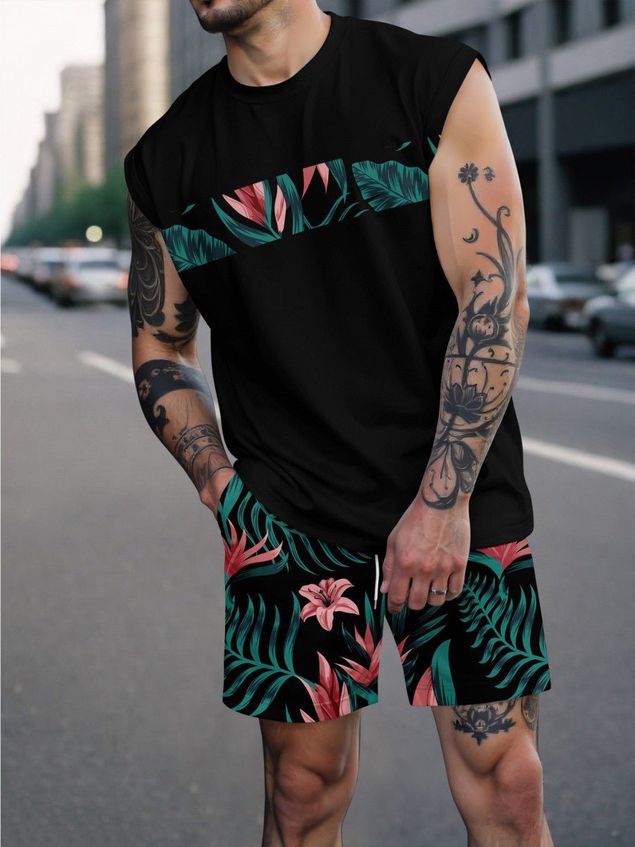 Men's 3D Digital Print Short Sleeve Sports Suit (Top + Shorts) - Maximus Grace