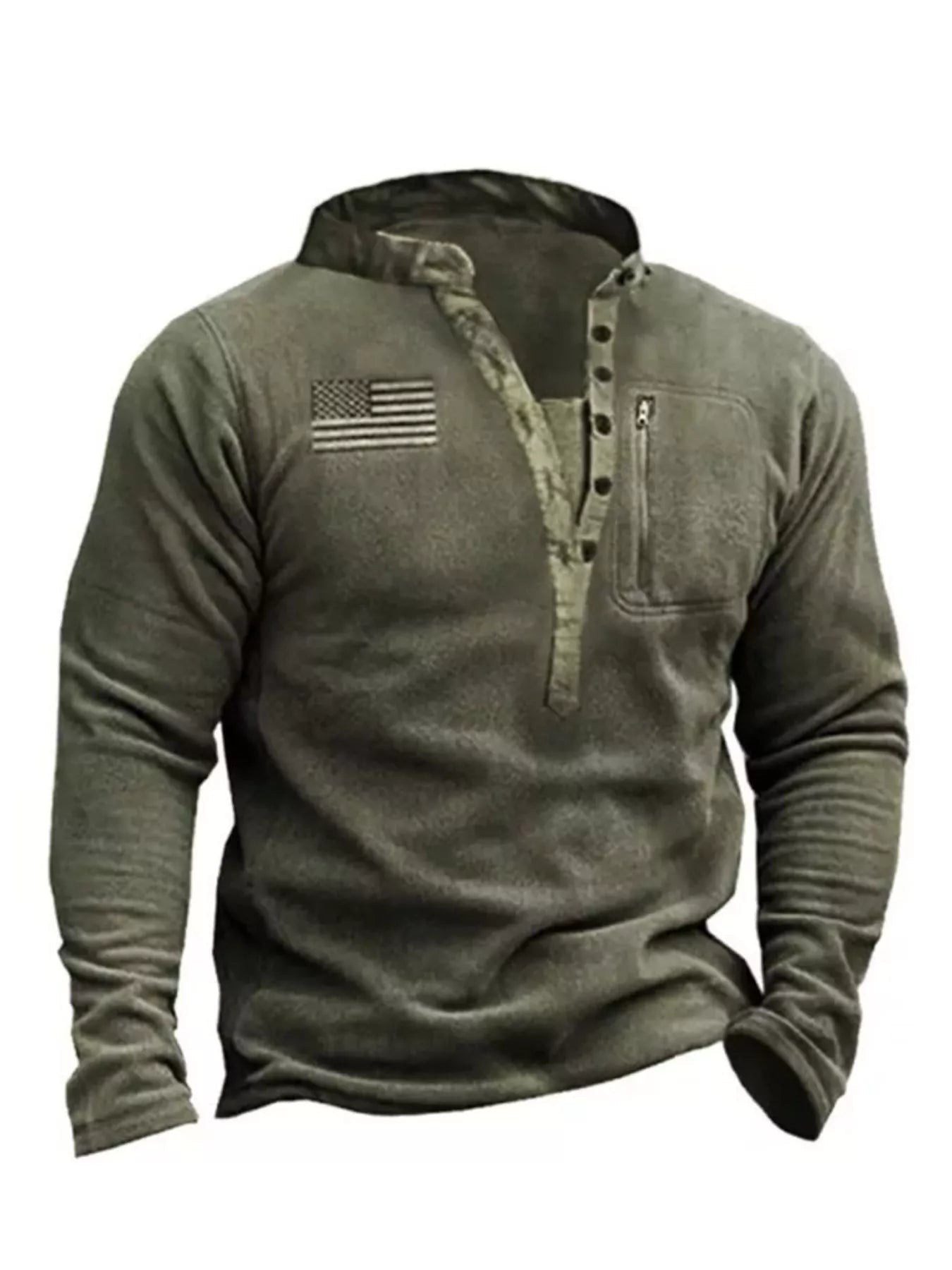 Men's Button Detail Long Sleeve Polyester Sweatshirt - Maximus Grace
