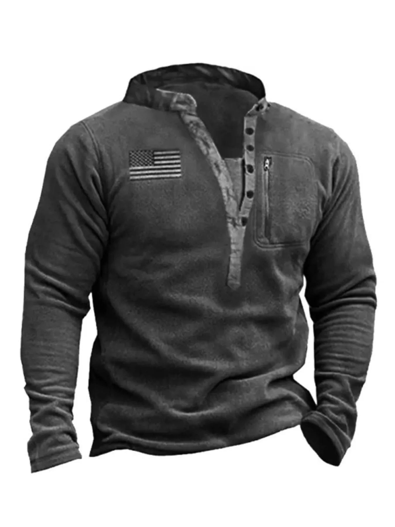 Men's Button Detail Long Sleeve Polyester Sweatshirt - Maximus Grace