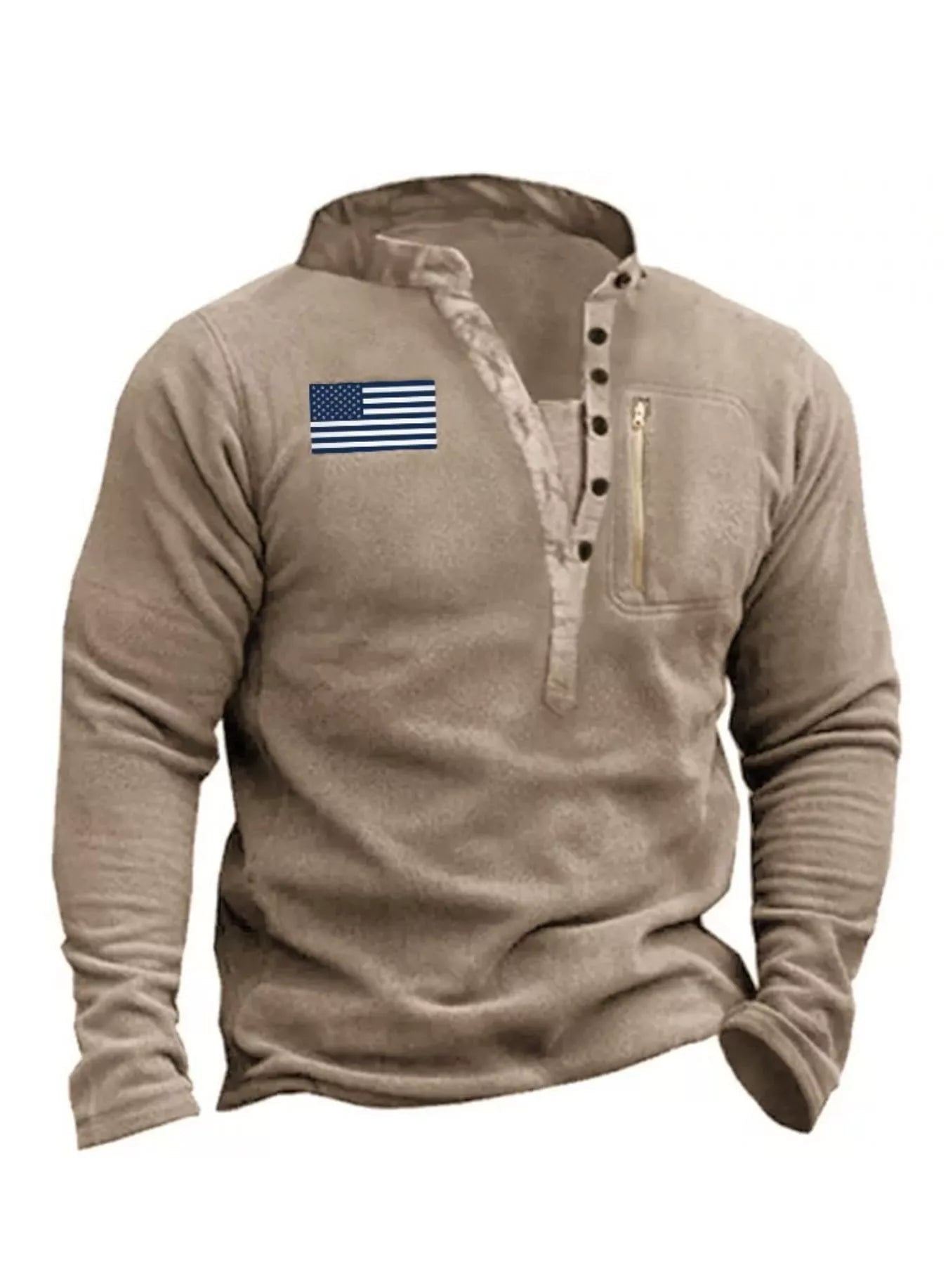Men's Button Detail Long Sleeve Polyester Sweatshirt - Maximus Grace