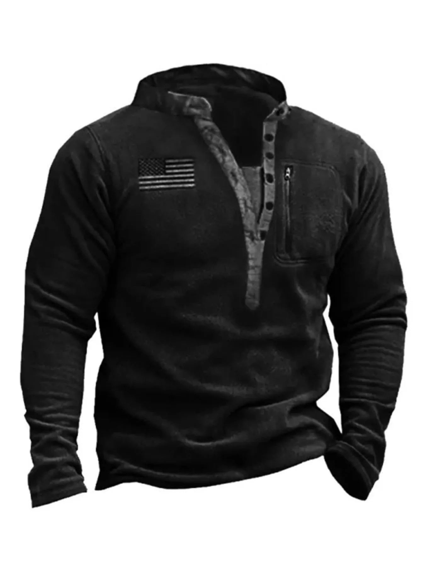 Men's Button Detail Long Sleeve Polyester Sweatshirt - Maximus Grace