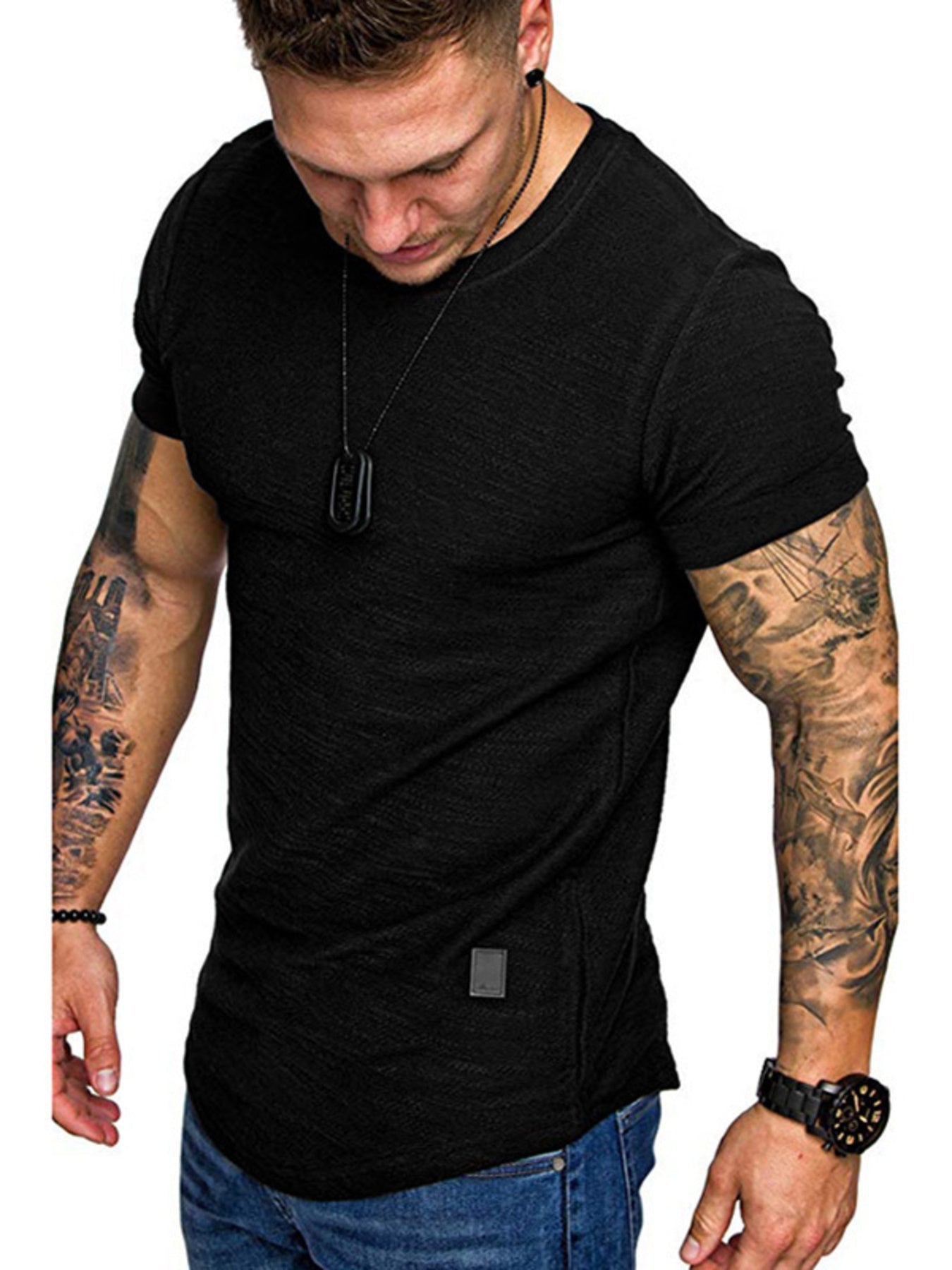 Men's Cotton Blend Slim Fit Round Neck Short Sleeve Tee - Maximus Grace