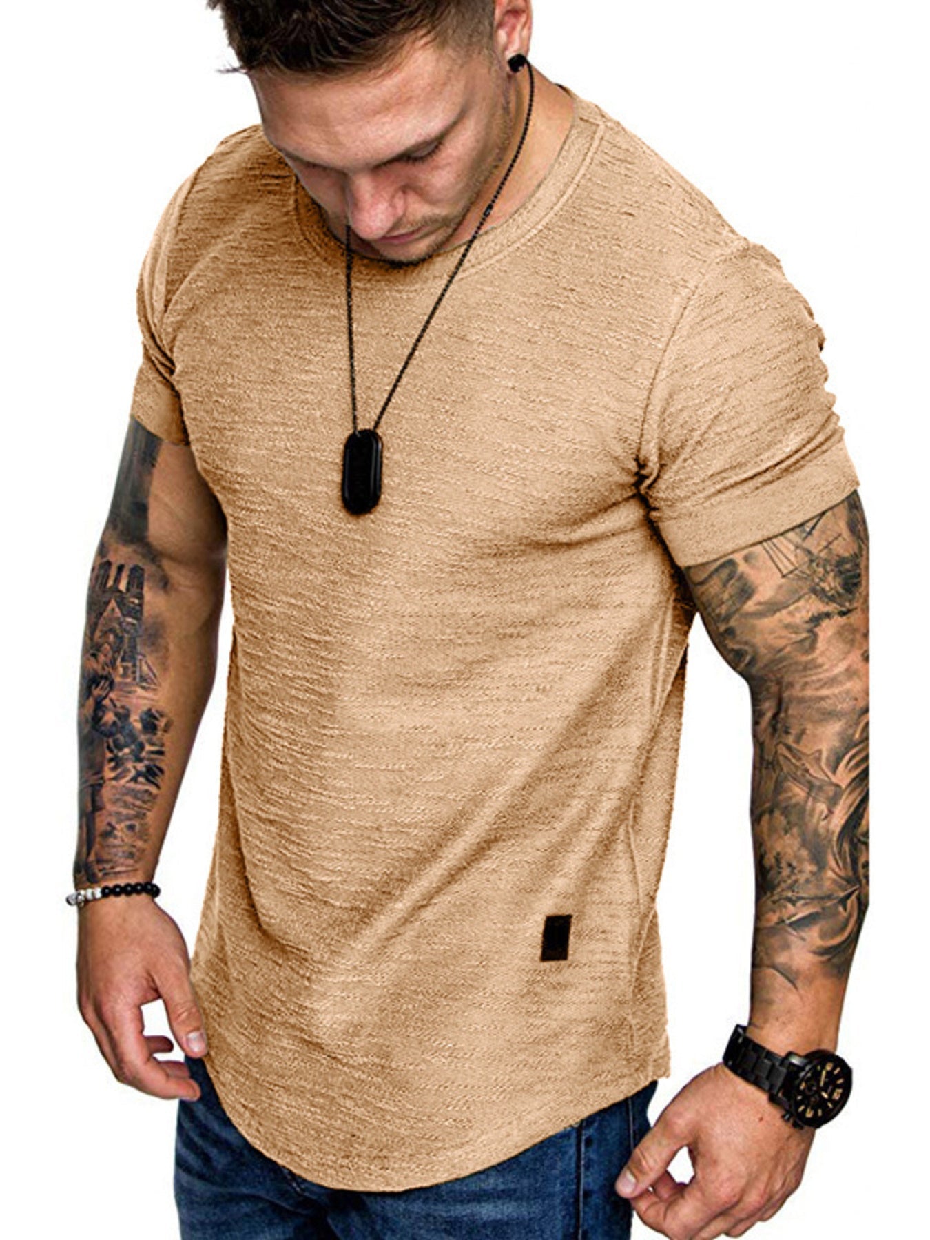 Men's Cotton Blend Slim Fit Round Neck Short Sleeve Tee - Maximus Grace