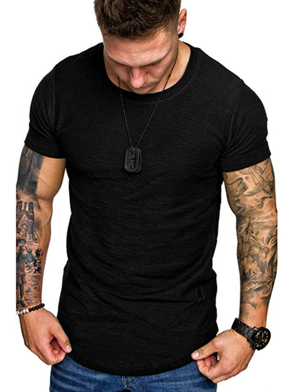 Men's Cotton Blend Slim Fit Round Neck Short Sleeve Tee - Maximus Grace