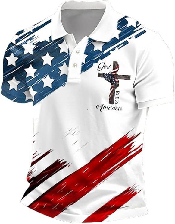 Men's National Flag Print Short Sleeve Polo Shirt - Maximus Grace