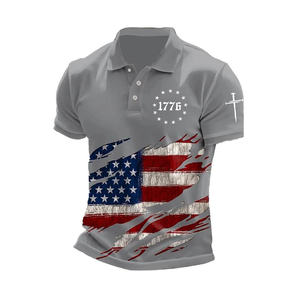 Men's National Flag Print Short Sleeve Polo Shirt - Maximus Grace