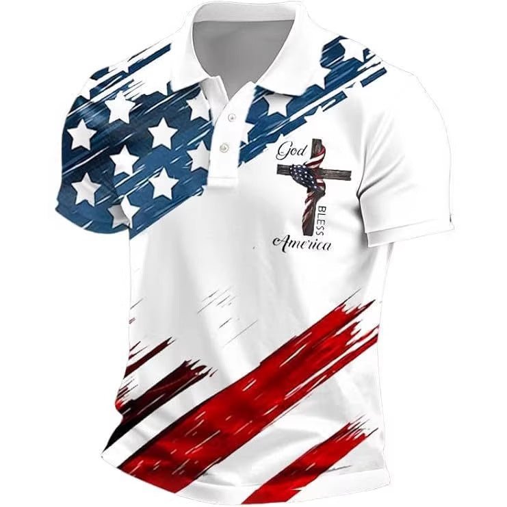 Men's National Flag Print Short Sleeve Polo Shirt - Maximus Grace
