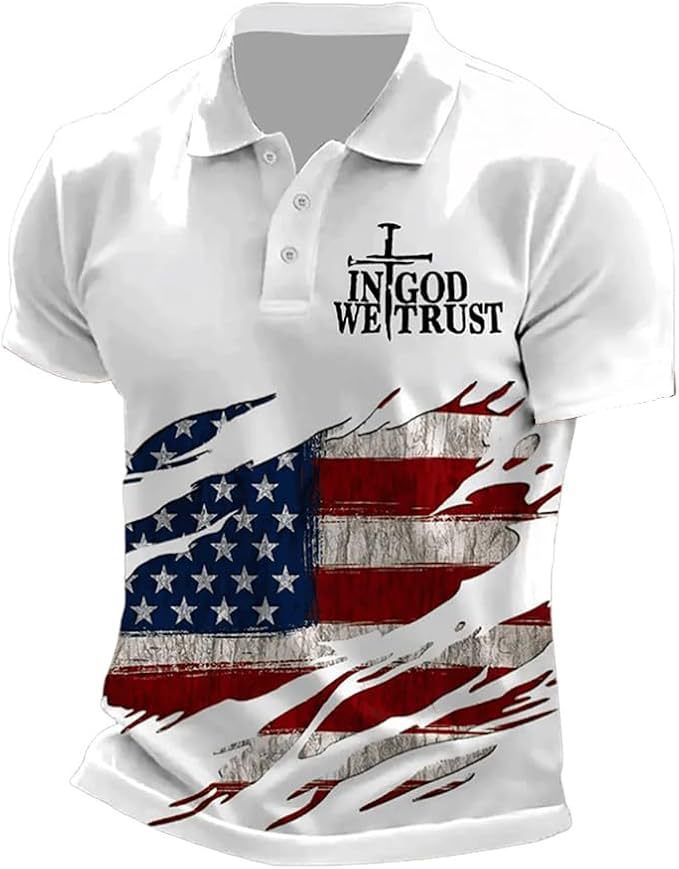 Men's National Flag Print Short Sleeve Polo Shirt - Maximus Grace