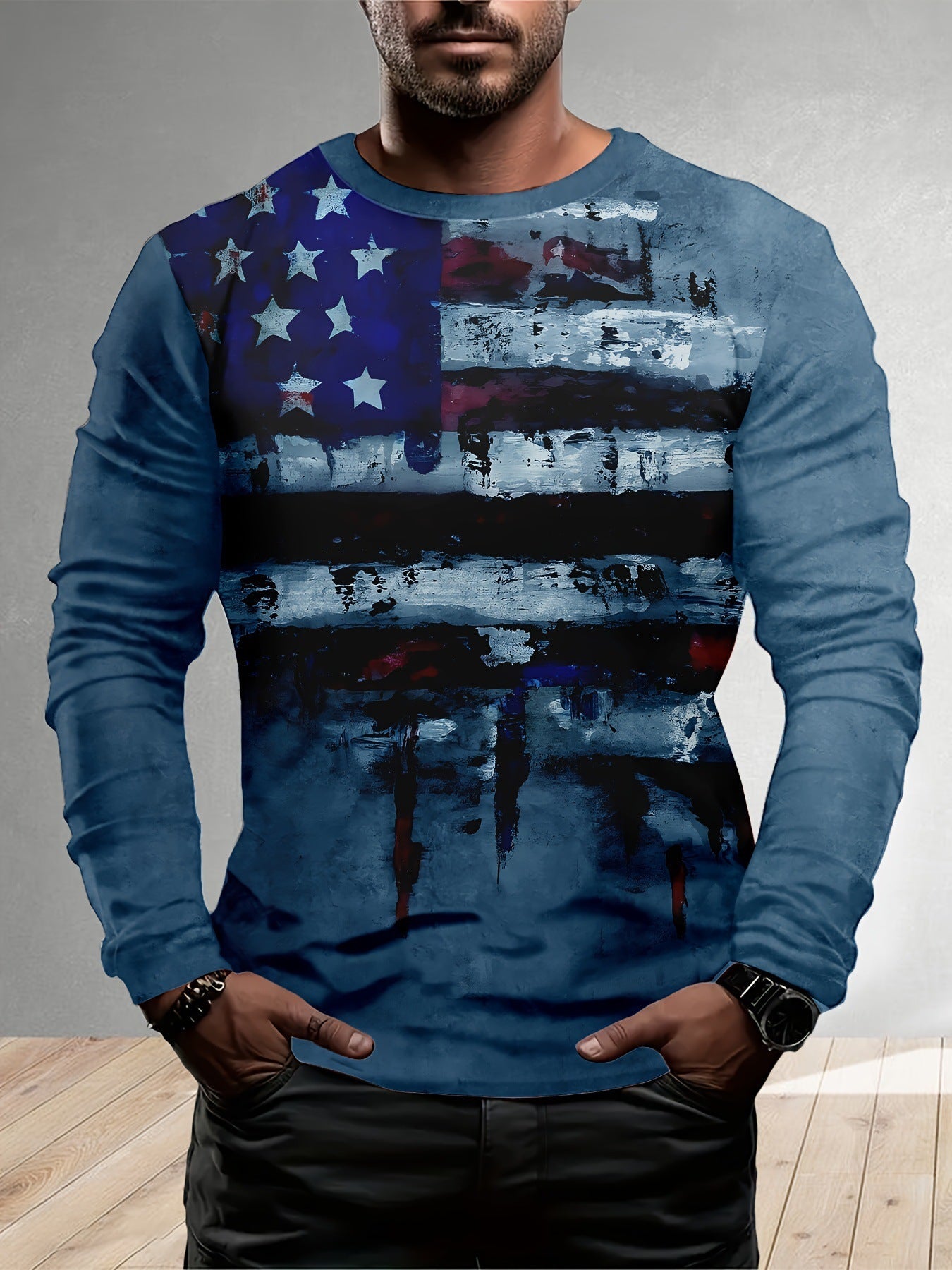 Men's Star Print Milk Silk Slim Fit Long Sleeve Pullover Top - Maximus Grace