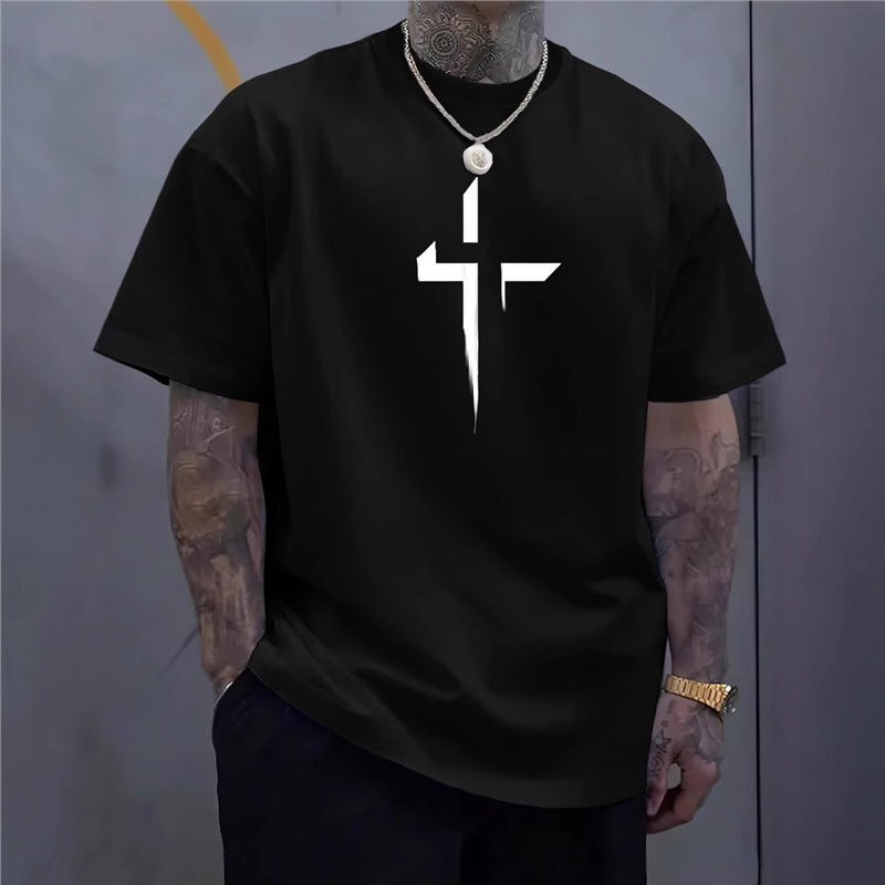 Men's Striped Cross - Print Short Sleeve Tee - Maximus Grace
